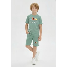 Fyk Kids Yuvarlak Yaka Tişört Renkli Kaprili Baskı Detaylı Erkek Çocuk Alt Üst Takım Mint