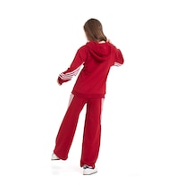 Miniğimin Cicileri Minigimin Cicileri Şeritli Dri Fit Kapşonlu Kız Çocuk 2 Li Eşofman Takımı - Bordo