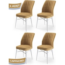 Canisa Flex Serisi, Üst Kalite Yemek Odası Sandalyesi, 4 Adet Cappucino Sandalye, Gürgen Beyaz Ahşap Ayakl Sandalye Cappucino Ayaklar Beyaz
