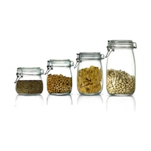 4'lü Set Korken Kavanoz Vakumlu Kilitli Cam Saklama Kavanozu 500 Ml - 750 Ml - 1000 Ml - 1500 Ml Şeffaf