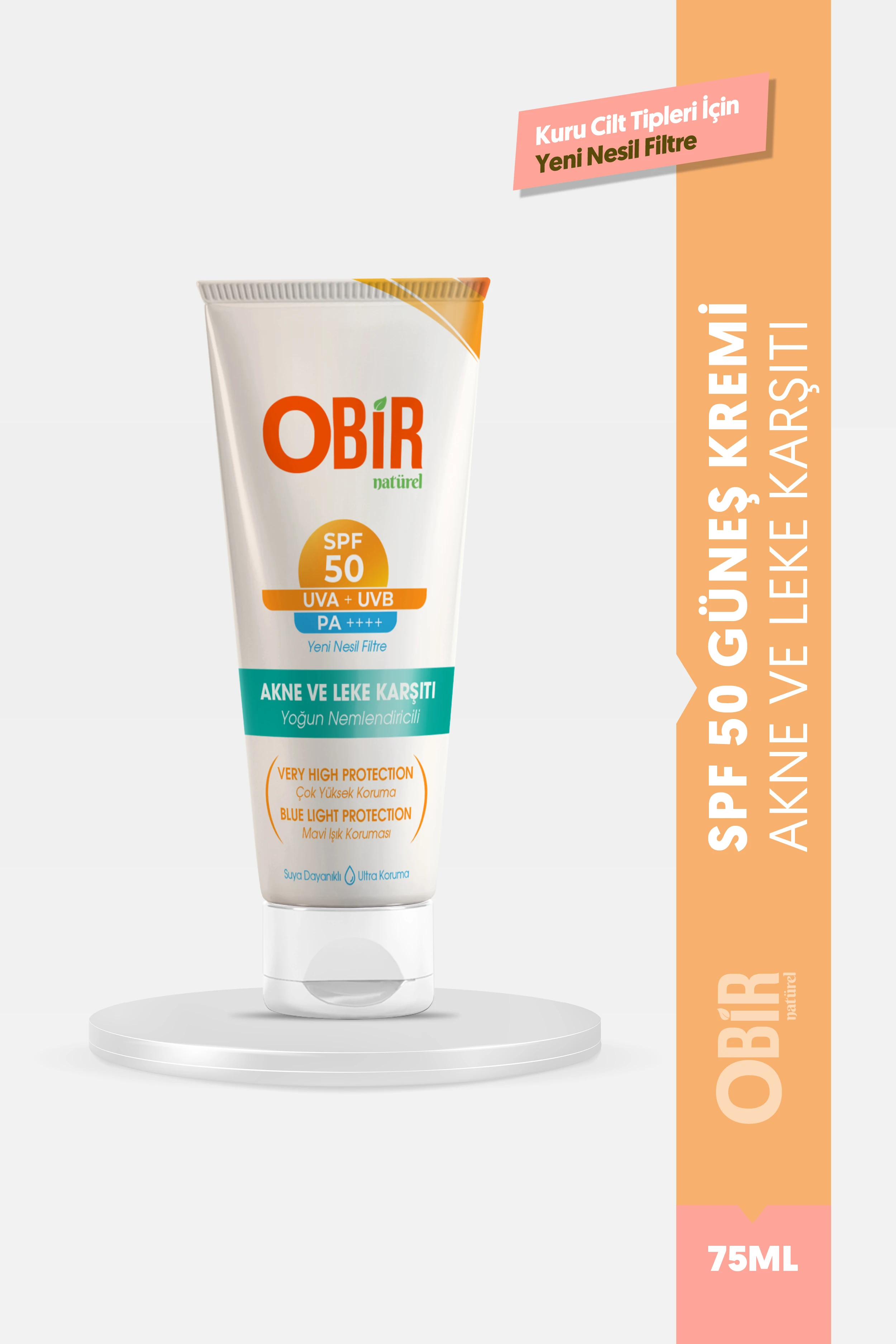 Obir Natürel Uva+Uvb Kuru Cilt Tipleri İçin Akne Ve Leke Karşıtı Güneş Kremi SPF50+75 ML