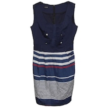 Çizgili Pliseli Kolsuz Elbise Çok Renkli