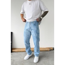 Buz Mavi Angel Baskılı Premium Baggy Pantolon