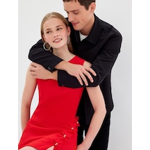 Koton Taş Detaylı Fiyonklu Bisiklet Yaka Kolsuz Slim Fit Mini Abiye Elbise Kırmızı 5sak80059fw Kırmızı