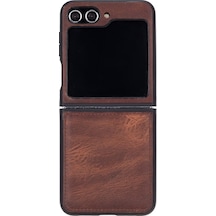 Samsung Galaxy Z Flip5 Uyumlu Deri Arka Kapak Antik Kahve