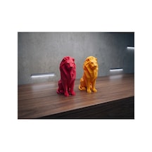 Geometrik Tasarım 2'li Aslan Heykeli Seti - Modern Dekoratif Biblo Kırmızı & Sarı