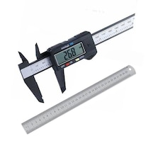 Dijital Karbon Fiber Kumpas 150mm Pil Dahil + 30cm Çelik Cetvel