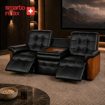Smarto Relax Berlin 3 Lü Orta Konsollu Bardaklıklı Yatar Ayak Uzatmalı Ergonomik Deri Sinema Tv Koltuğu Siyah