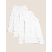 Marks & Spencer Saf Pamuklu 3'lü Uzun Kollu Atlet (2-16 Yaş) T71001410V Beyaz