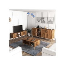 Exxen Ahşap Ayaklı Tv Ünitesi - Orta Sehpa - Konsol Seti Hat Rengi Set 1582-2072-1622
