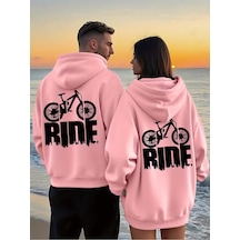 Nevermind Sevgili Çift Kombin Hoodie 2'li Set Ride Baskılı Unisex Oversize Pembe