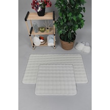 Modern Bubble Yıkanabilir Kaymaz Peluş Banyo Paspası Halısı 2'li Klozet Takımı 50x80-50x40cm Krem Diğer