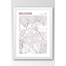 Bologna İtalya Italy Haritası Çerçeveli Tablo Lüks Salon Ofis Duvar Dekorasyonu Hediyelik Tablo Beyaz
