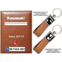 Plakanıza Özel Kawasaki Logolu Taba Ruhsat Kabı Ve Anahtarlık