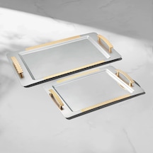 Nehir Sırma 2'li Altın Saten Çelik Tepsi Seti