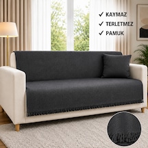 %100 Pamuk Kaymaz & Terletmez & Saçaklı & Yumuşak Koltuk Örtüsü-tek Ve Çift Kişilik Koltuklar İçin- 170 X 200 Cm Antrasist