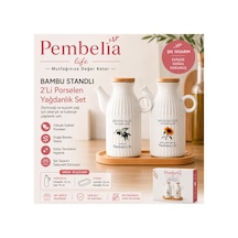 2'li Ahşap Standlı Etiketli Porselen 1000ml Yağlık&sirkelik 3'lu Yağdanlık Set Beyaz Beyaz