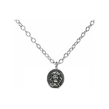 Figürlü Antik Madalyon Tasarımlı Unisex Kolye 60 Cm Zincirli, Metal Dini Ve Vintage Takı Çok renkli