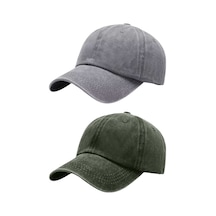 Tezzgelsin Unisex %100 Pamuklu Eskitme 2'li Kep Şapka Gri Haki