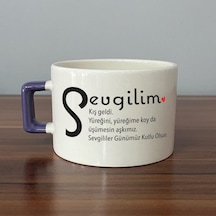 Sevgilim Baskılı Mor Kulplu C Fincan