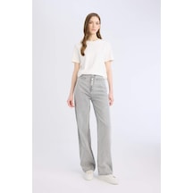 DeFacto 90's Wide Leg Geniş Kalıp Yüksek Bel Geniş Paça Uzun Jean Yıkamalı Pantolon D4323AX24AUNM55 Gri