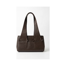 Levano Leather Hakiki Deri Kadın Omuz Çantası Büyük Şık Deri El Ve Omuz Çantası, Günlük Tote Çanta 40x20 Koyu Kahverengi