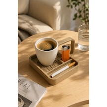 Kahve Sunum Tepsisi Çok Bölmeli Masa Üstü Organizer Kupa Fincan Standı Pla 12.5x11x7 Cm Krem Bej