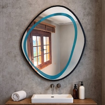 80x80 Cm Organik Şekilli Modern Ayna Asimetrik Dekoratif Banyo Ve Salon Duvar Aynası Siyah