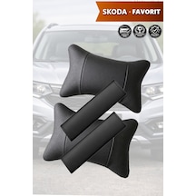 Skoda Favorit Uyumlu Set Siyah Deri Kemer Koruyucu Lüks Deri Yastık
