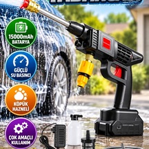 Şarjlı Oto Yıkama Tabancası 15000mah Bataryalı Su Basınçlı Temizlik Cihazı Köpük Hazneli