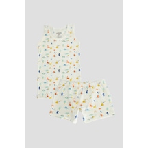 Defne Baby Erkek Çocuk Premium Pamuklu Karışık Desenli Penye Atlet & Boxer Takımı Renkli