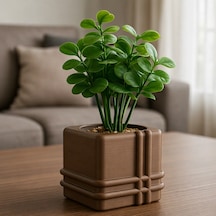 Bezos 3d Baskı Square Planter - Izgara Desenli Küp Saksı-kahverengi Pro Standart