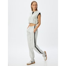 Koton Oversize Jogger Eşofman Altı Beli Bağcıklı Şerit Detaylı Cepli Şardonlu Kar Melanj 5wal40073ık GRİ MELANJ