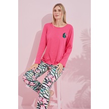 Siyah İnci Pamuklu Örme Pijama Takım 24240173 Pembe
