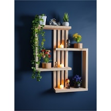 Delmeden Montaj Ahşap Duvar Rafı - 60x50 Cm Çift Taraflı Bant Uyumlu Modern Raf Bej