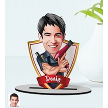Kişiye Özel Isimli Erkek Kuaför Karikatürlü Ahşap Biblo Model-1