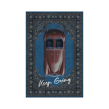 Retro 102 Mavi Gri Vintage Retro Araba Keep Going Yazılı Tasarım Halı Salon Oturma Ev Oda Halısı
