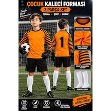 Yenteks Çocuk Kaleci Forması Turuncu Uzun Kol Sünger Destekli Korumalı 4 Parça Yeşil Yeşil