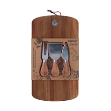 Alp112 Peynir Tahtası Ve Bıçak Seti 4 Parça 32x17,5 Cm Açık Bej