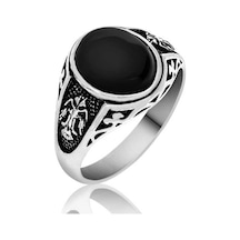 Gümüş Siyah Çift Başlı Kartal Erkek Yüzük Çok Renkli Gümüş Siyah Çift Başlı Kartal Erkek Yüzük Çok Renkli