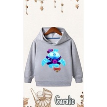 Startmore Brawn Stars Squeak Baskılı Kapüşonlu Çocuk Sweatshirt Gri