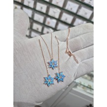 925 Ayar Papatya Silver Turkuaz Opal Küpe,kolye Set.opal Takım.manolya Set.rose.gold.rodaj Gümüş