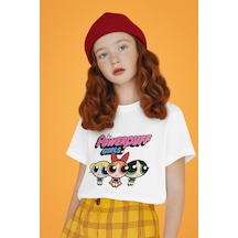 Sevbano The Power Puff Girls Baskılı Unisex Çizgi Film Çocuk Tişört 1-12 Beyaz