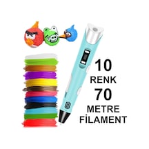 MAVİ 3D Kalem Yazıcı+10 renk 70 metre (10x7metre) PLA Filament