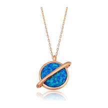 925 Ayar Gümüş Rose Altın Kaplama Kaplama Kaplama Opal Taşlı Gezegen Bayan Kolye Rose Gold