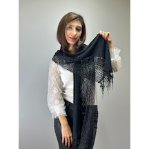 Gönülden Tasarım 170x45 Cm Siyah Triko Parlak Püsküllü Kadın Fular Şal Renkli