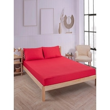 Kırmızı Pamuklu Çizgili Saten Lastikli Çarşaf Takımı Tek Kişilik + 1 Yastık Kılıfı Kırmızı