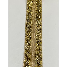 Ütü İle Yapışan Ortası Zincirli Model Şerit /1 Metre / H49 - Gold