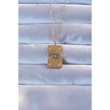 316l Altın Renk İşlemeli Nazarlı Vintage Kolye Gümüş