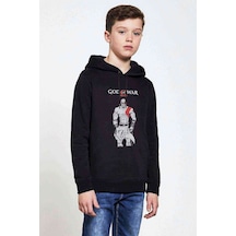 Tshirthane God Of War Baskılı Unisex Çocuk Kapüşonlu Siyah Sweatshirt (534676278) Siyah
